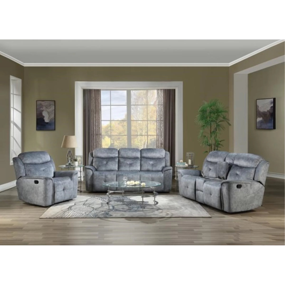 Silver Gray Fabric Loveseat with Console K3587