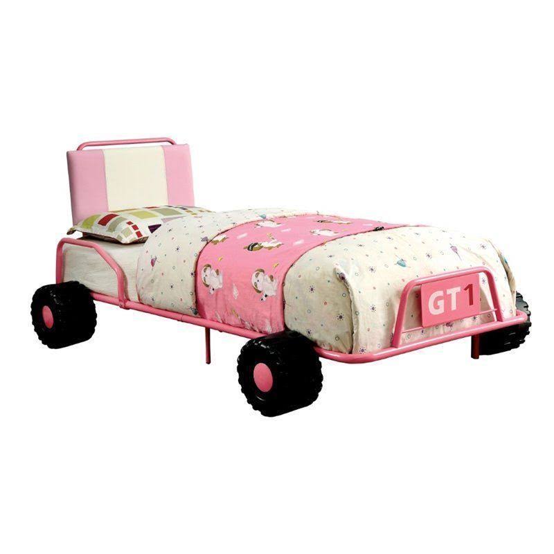 Pink Twin Metal Race Car Bed R329
