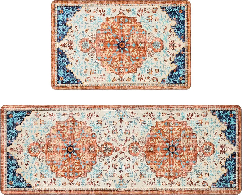 2pcs Waterproof Non Slip Kitchen Mat 0.4" Thick Cushioned Rug 17"x48"+17"x28" Orange M4497
