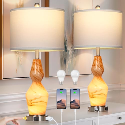 Glass Table Lamps Set of 2 with USB A+C Ports & AC Outlet N1031