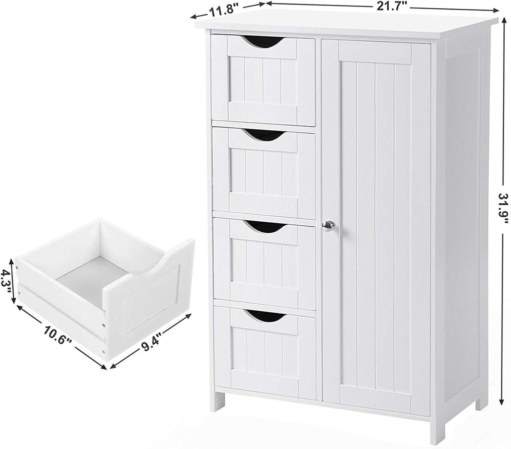 White 1 Door 4 Drawer Wood Storage Cabinet L4486