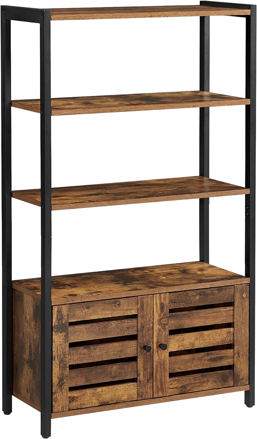 Rustic Brown Bookshelf and Storage Cabinet with 3 Shelves T330805