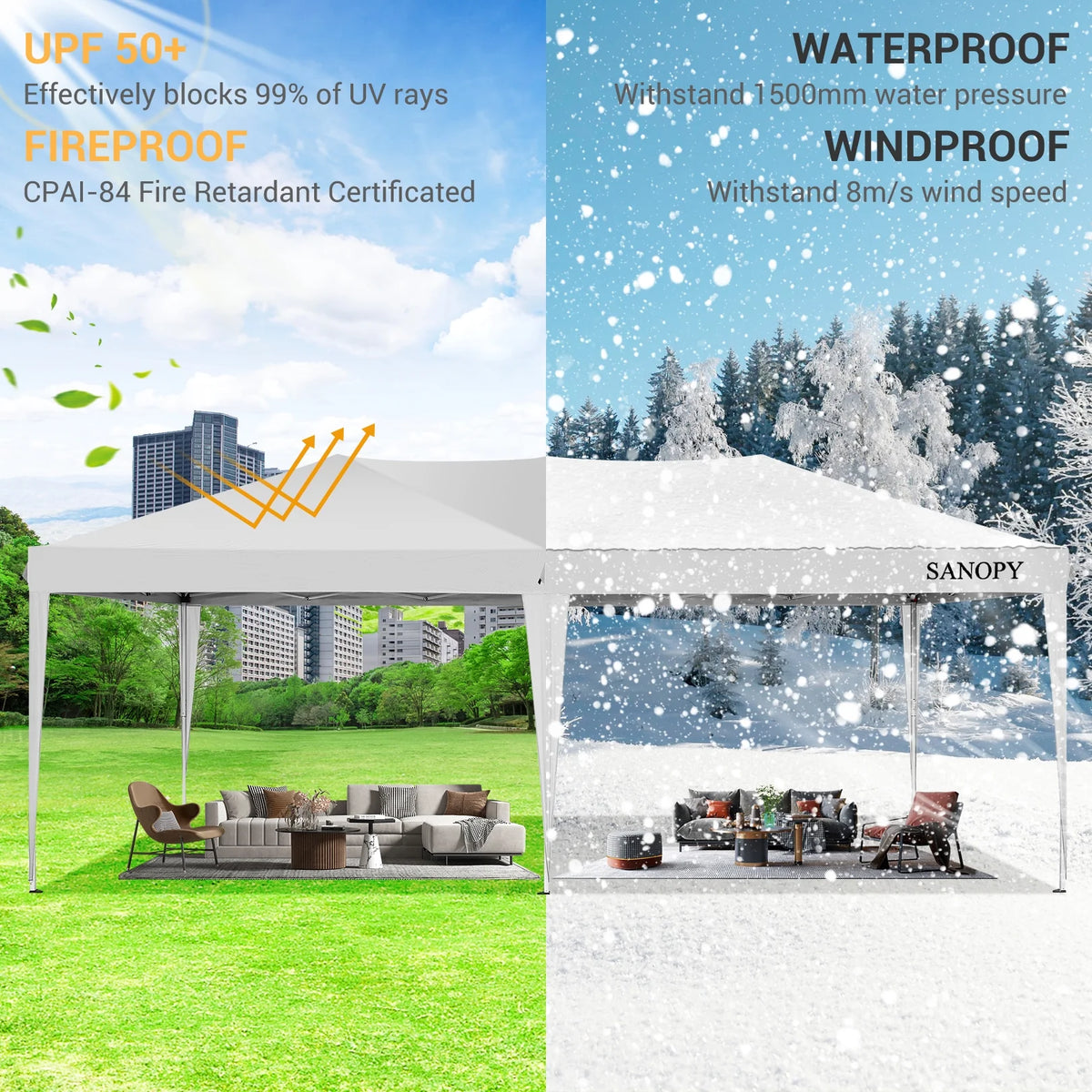 10' x 20' Pop Up Canopy Tent with 6 Removable Sidewalls and Carry Bag, White S636336