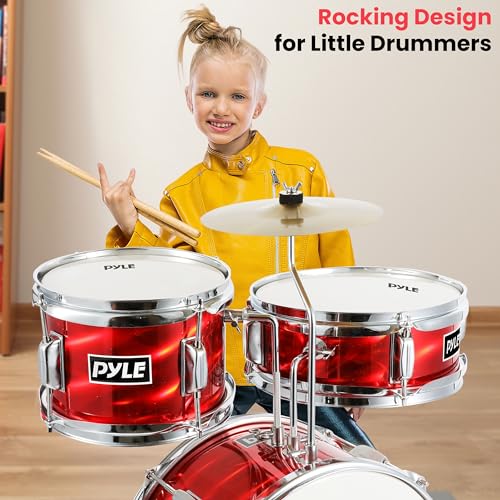 3 Piece Kids Drum Set with Bass Drum, Snare, Tom, Cymbal, Throne, Drumsticks C267909