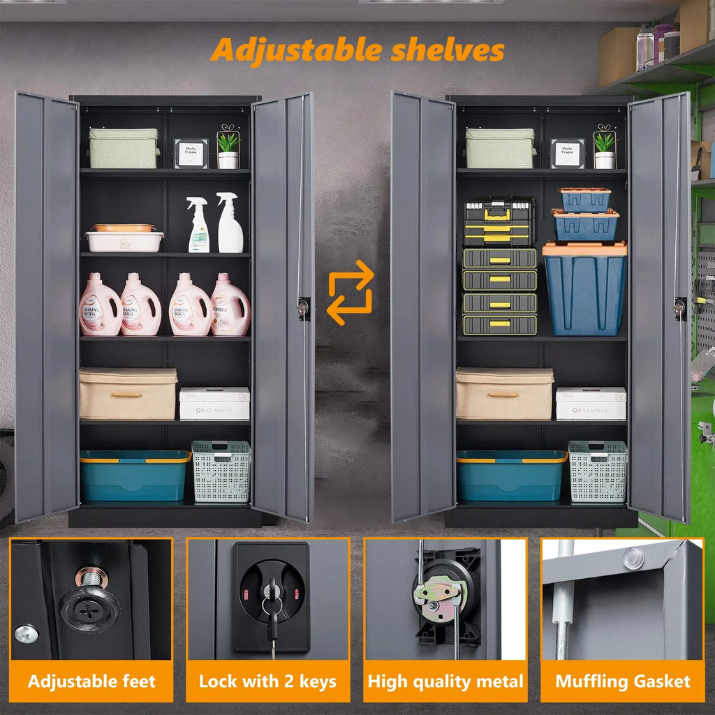 Metal Storage Cabinet with Lock Door, 71" Adjustable Shelf Steel Cabinet K59084