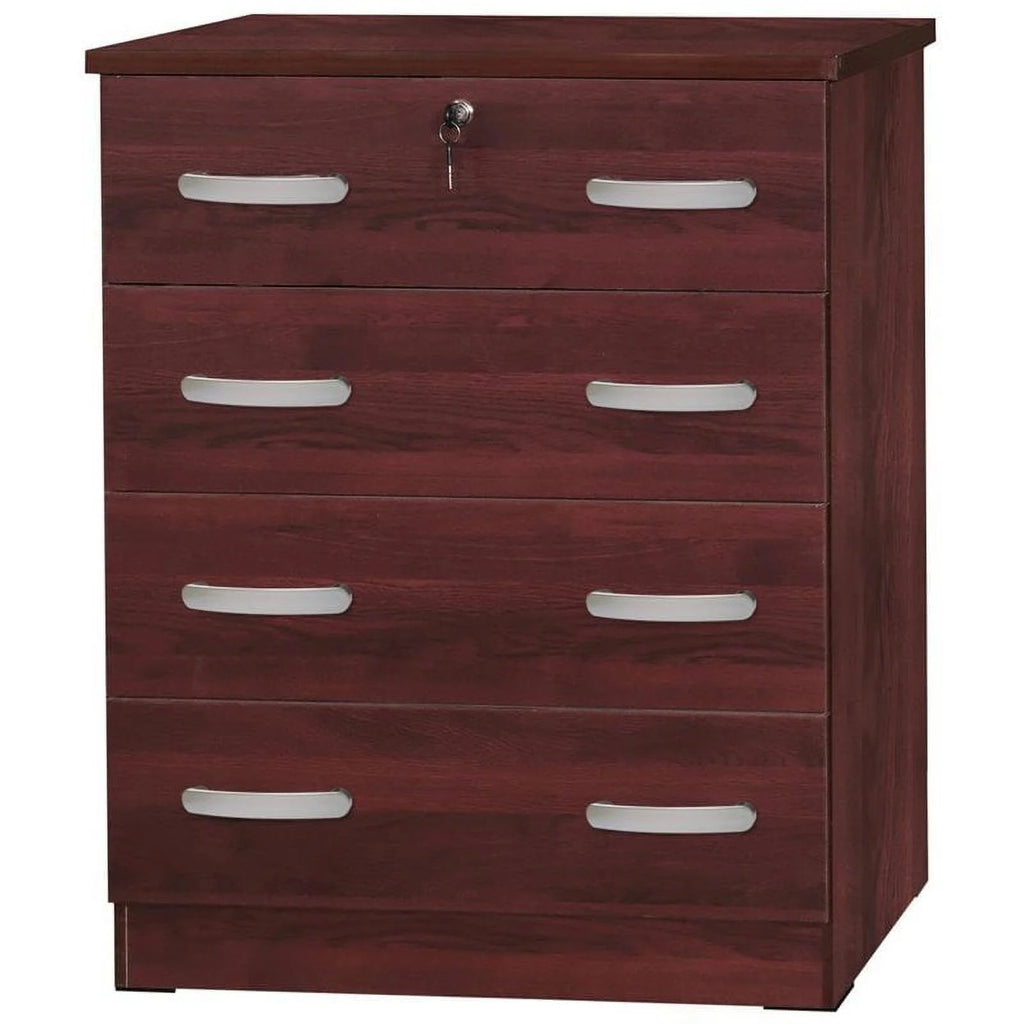 Pine Twin Bed and Dresser with Lock in Mahogany J689