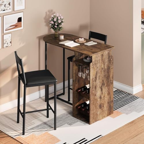 Small Kitchen Table and Chairs Set with Storage Shelves Brown E742489