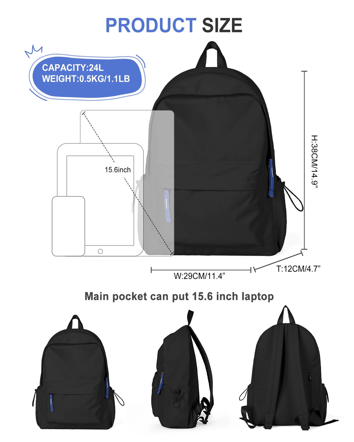 Waterproof Black Laptop Backpack I442146