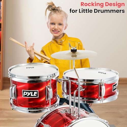 3 Piece Kids Drum Set with Bass Drum, Snare, Tom, Cymbal, Throne, Drumsticks C267909