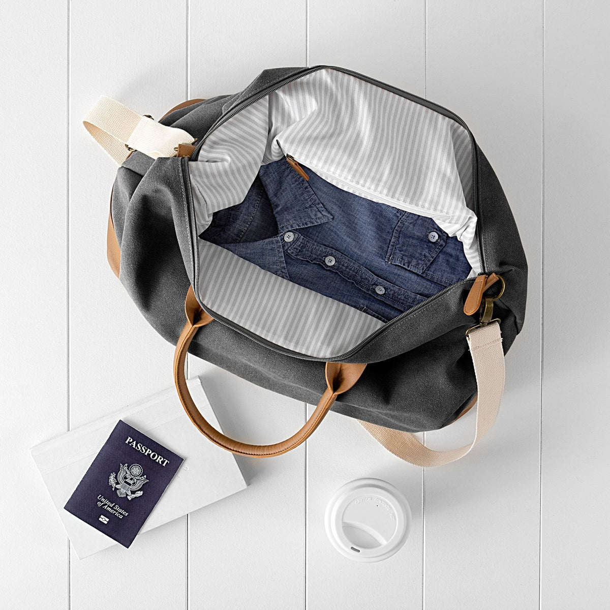 Black Washed Canvas Weekender B817