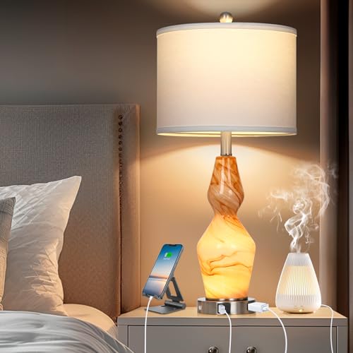 Glass Table Lamps Set of 2 with USB A+C Ports & AC Outlet N1031