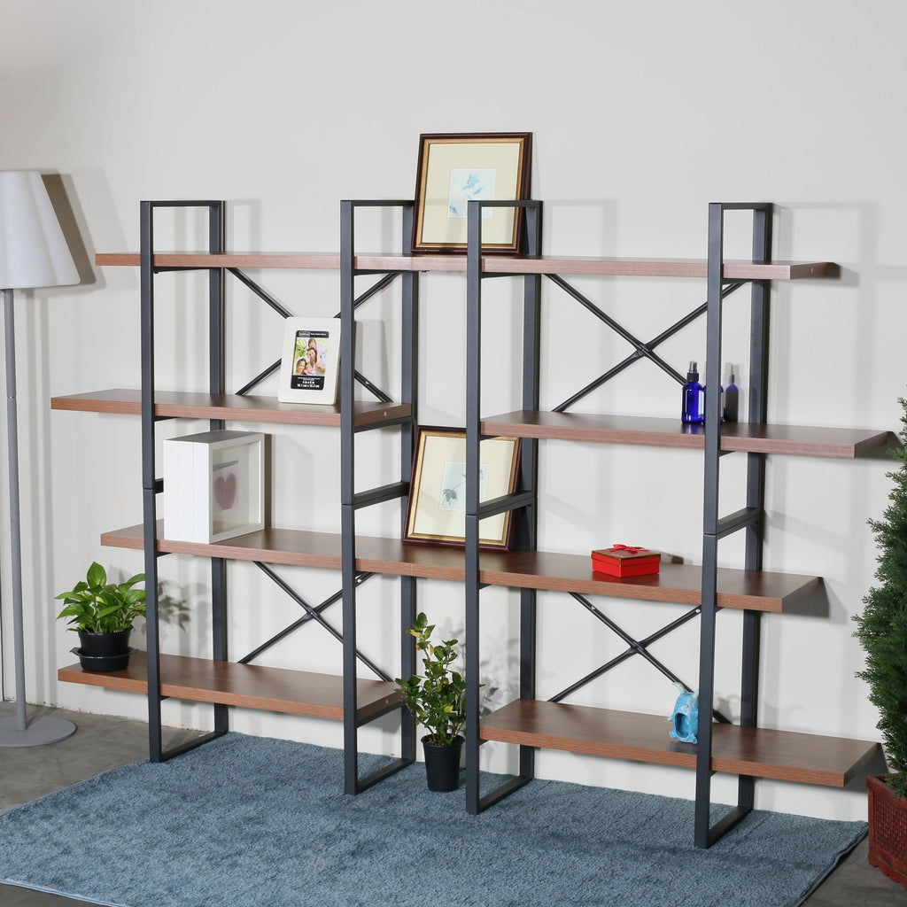 Large Double Bookcases with 8 Walnut Wood Shelves C511787