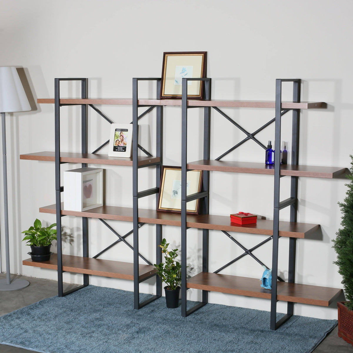 Large Double Bookcases with 8 Walnut Wood Shelves C511787
