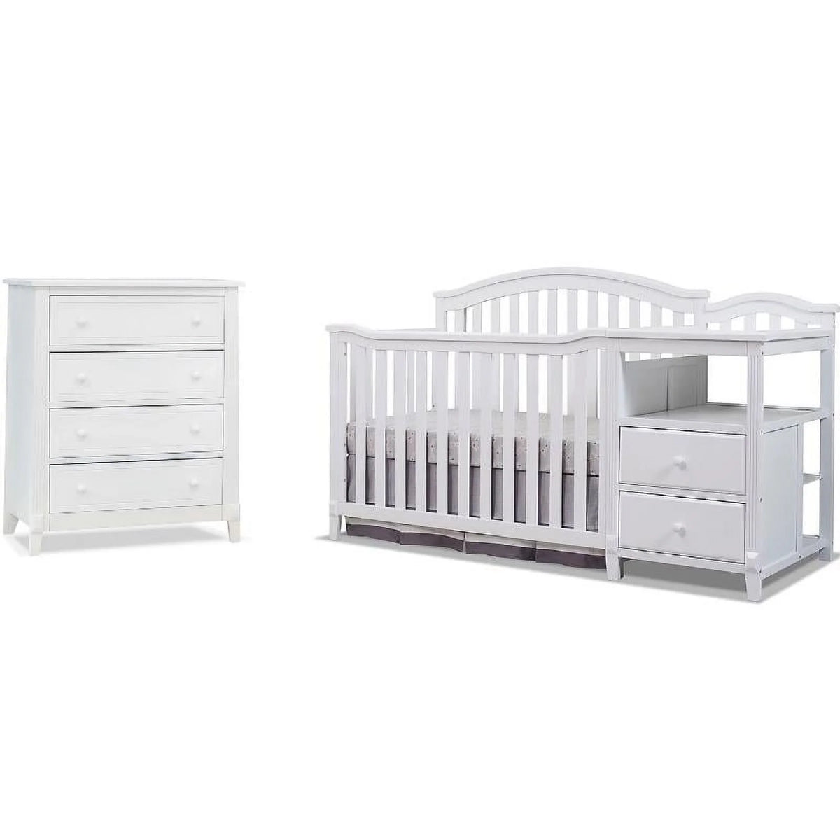 White Baby Crib with Changing Table and Dresser Chest 2 Piece Set Q94844