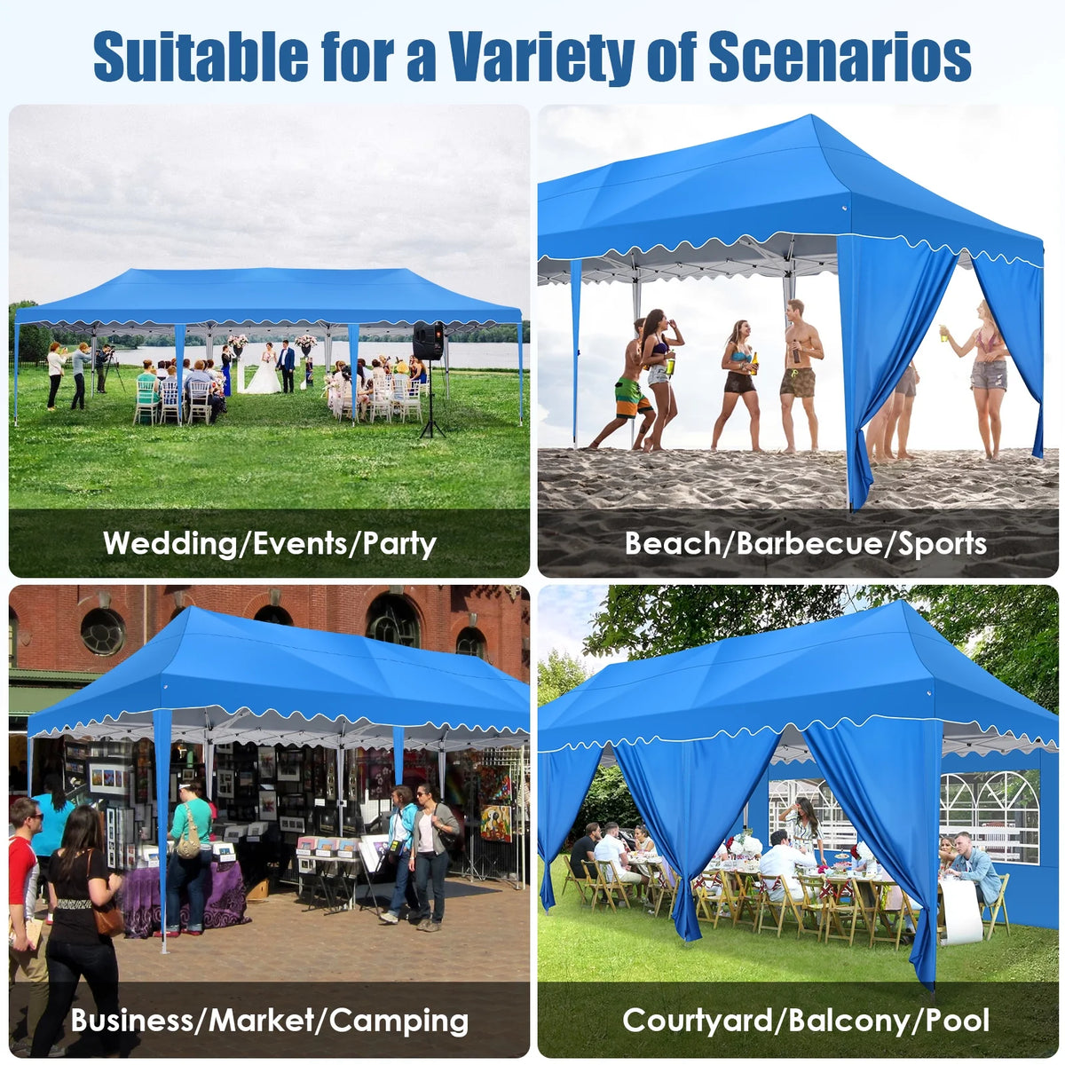 10X30ft Heavy Duty Pop Up Canopy Tent with 8 Sidewalls Blue R233095