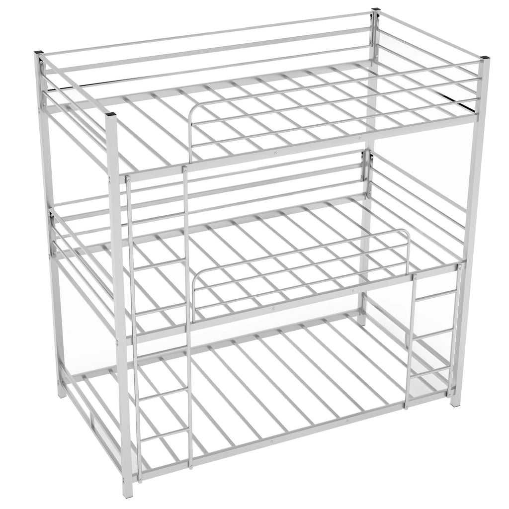 Metal Triple Bunk Bed Twin Over Twin with Ladder and Safety Guardrail N39085