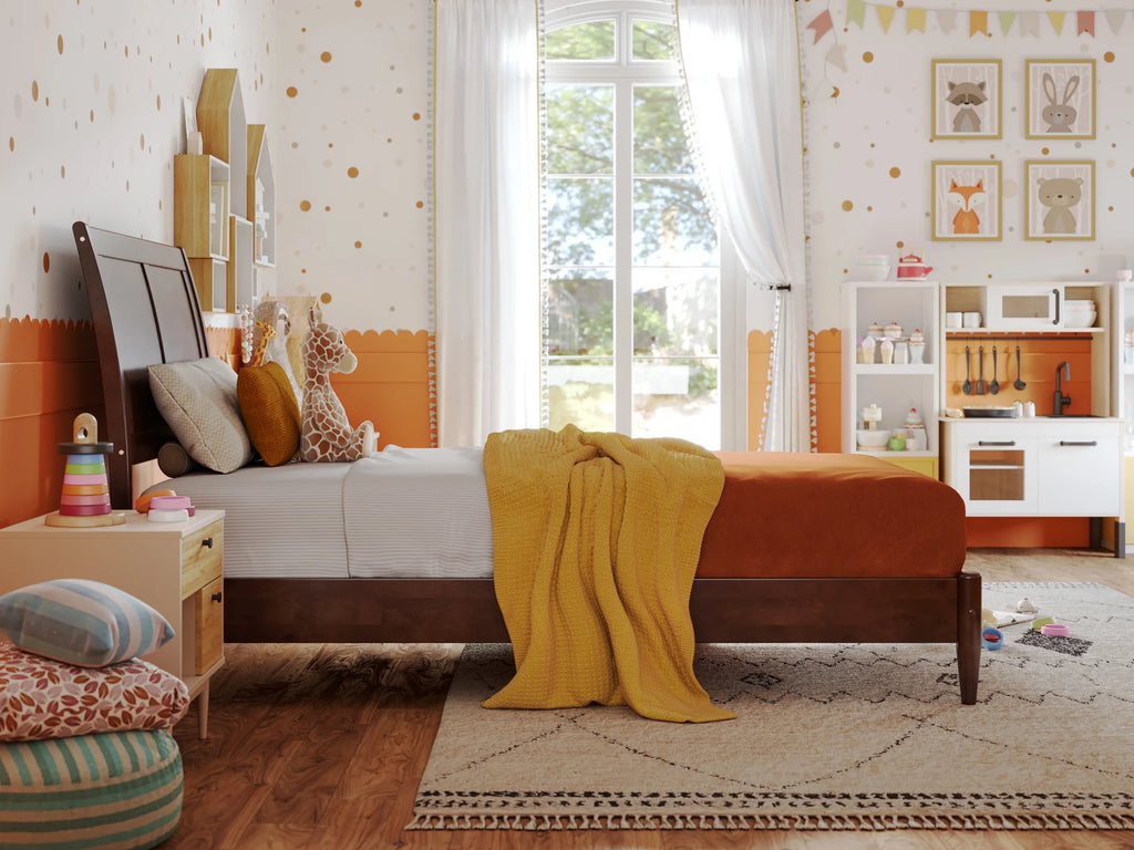 Twin Solid Wood Sleigh Platform Bed Q802