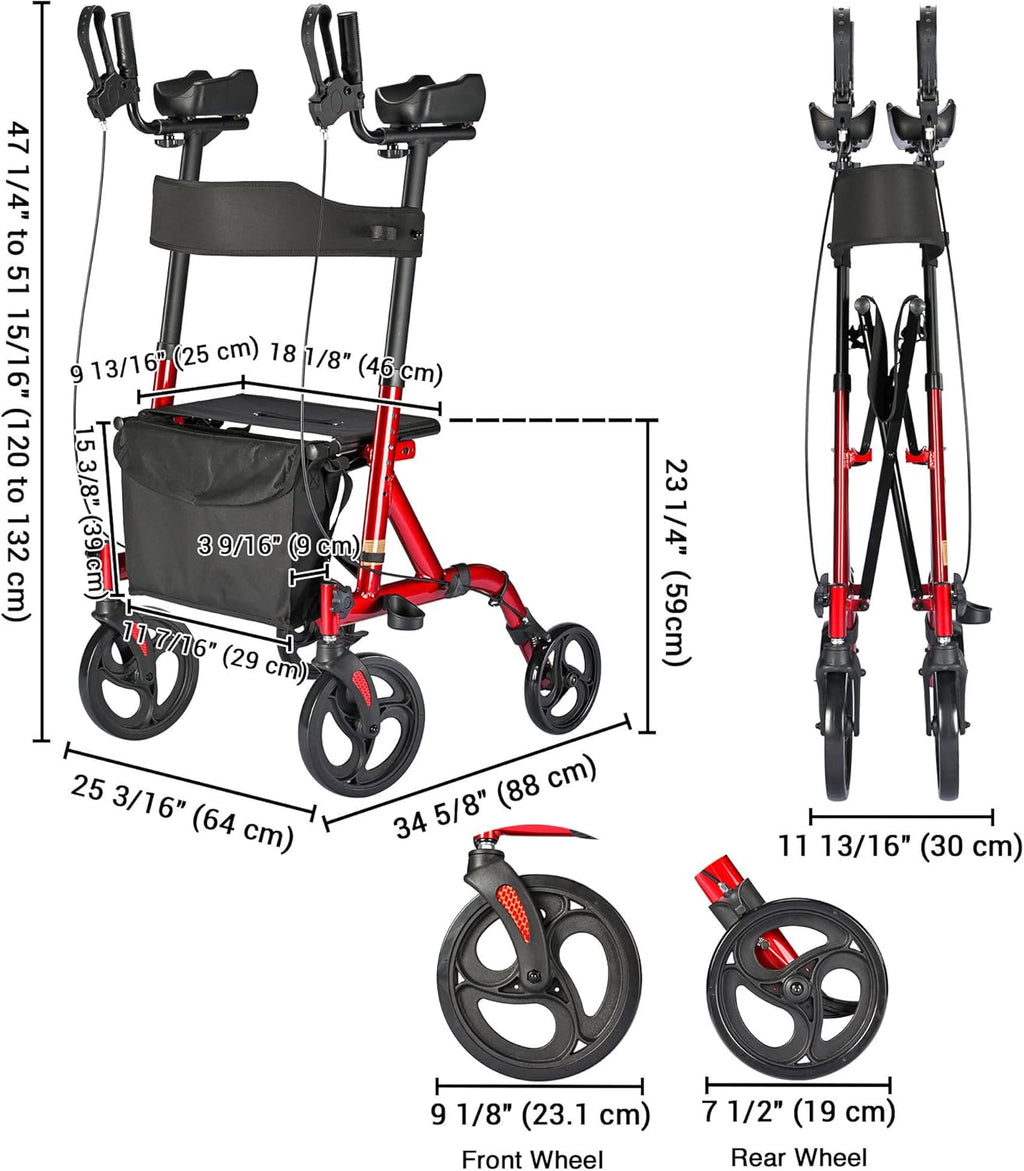 Upright Rollator Walker with Seat 4 Wheels 300 Lbs C5148