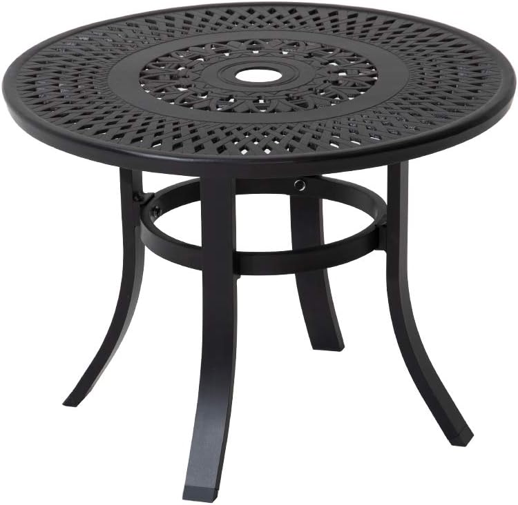 Cast Aluminum Round Side Table with Umbrella Hole, Black W717398