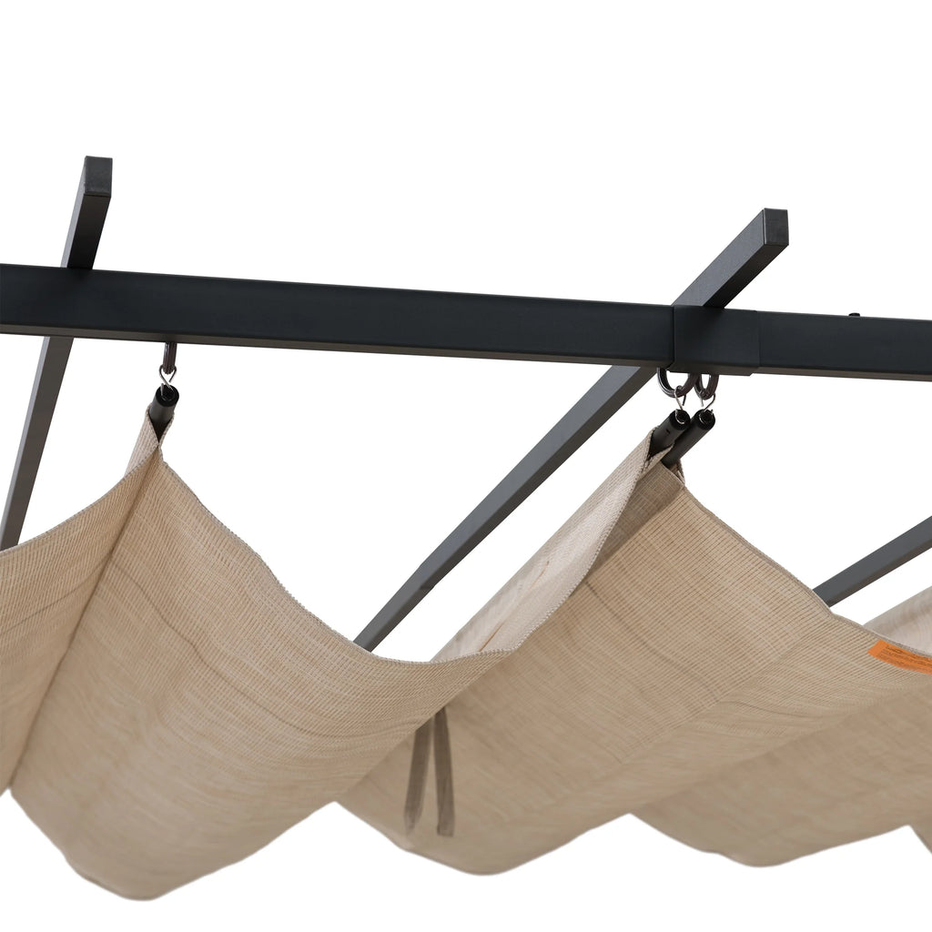 Black Steel Pergola with Adjustable Beige Shade Y60974