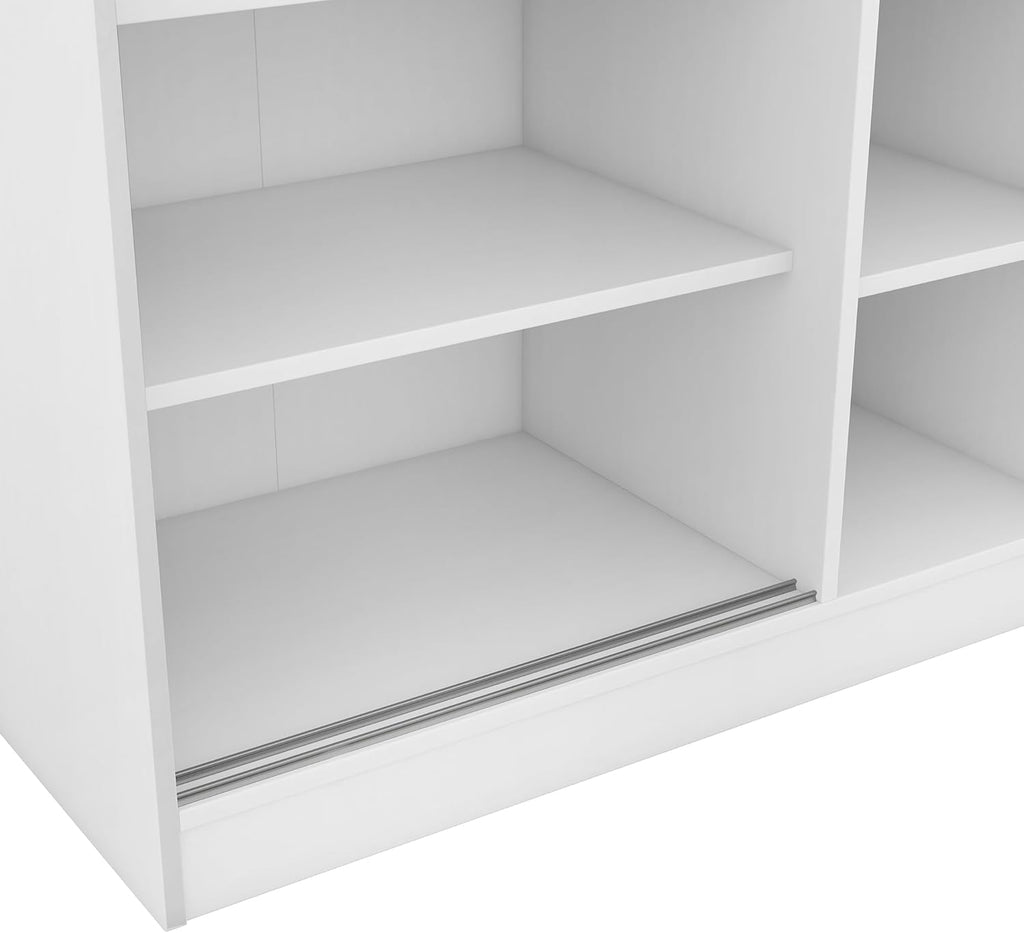 White 3 Doors Wood Wardrobe with Storage Shelves and Hanging Rail Q993