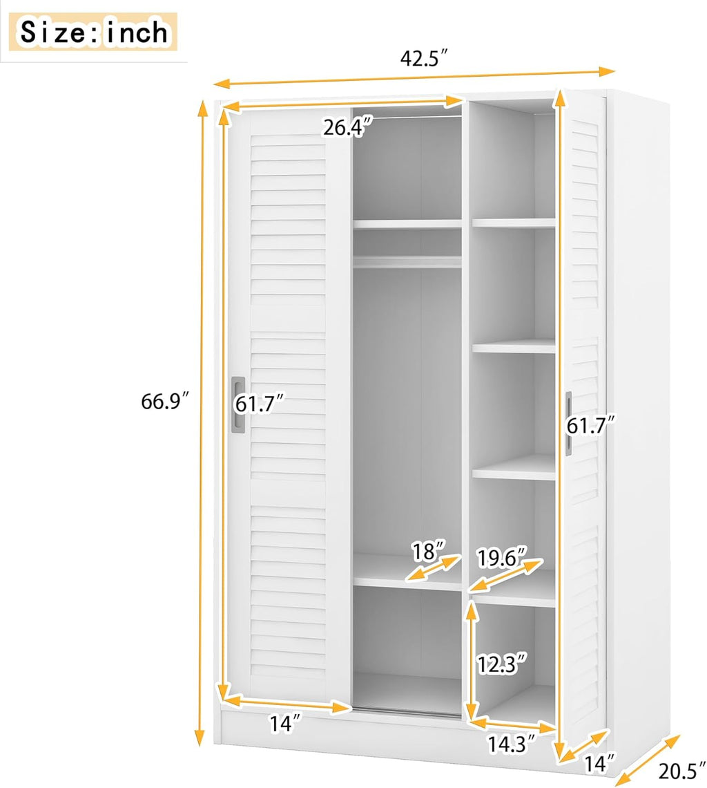 White 3 Doors Wood Wardrobe with Storage Shelves and Hanging Rail Q993
