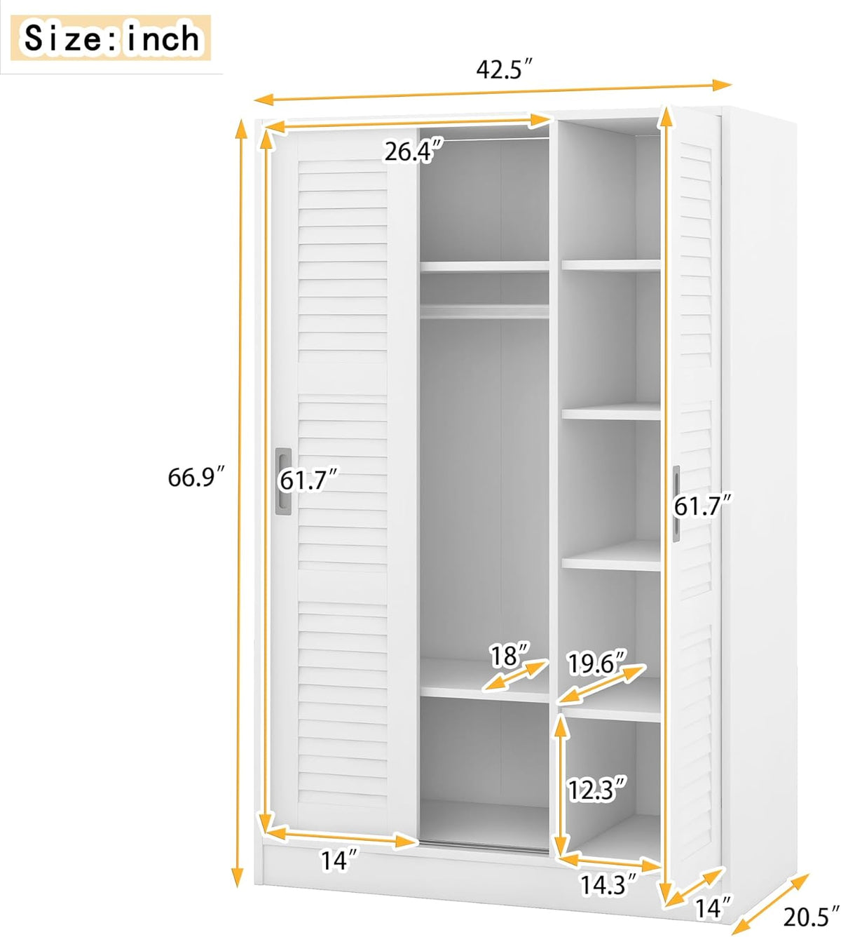 White 3 Doors Wood Wardrobe with Storage Shelves and Hanging Rail Q993