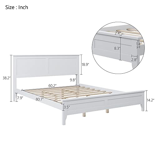 White Queen Wood Platform Bed Frame with Headboard I6484