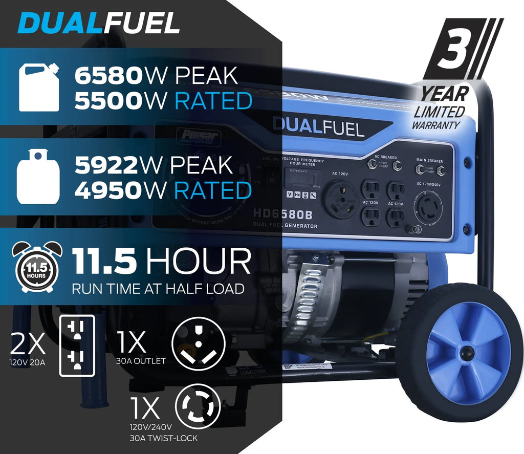 6580-Watt Dual Fuel Portable Generator T627394