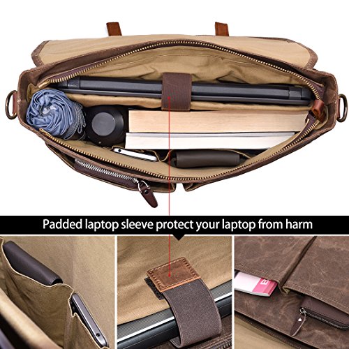 15.6 Inch Waterproof Brown Leather Canvas Messenger Bag P77506