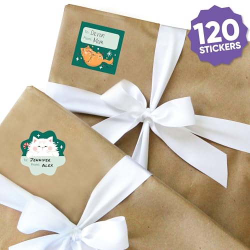 Cat Christmas Gift Tag Stickers, 120 Stickers N30872