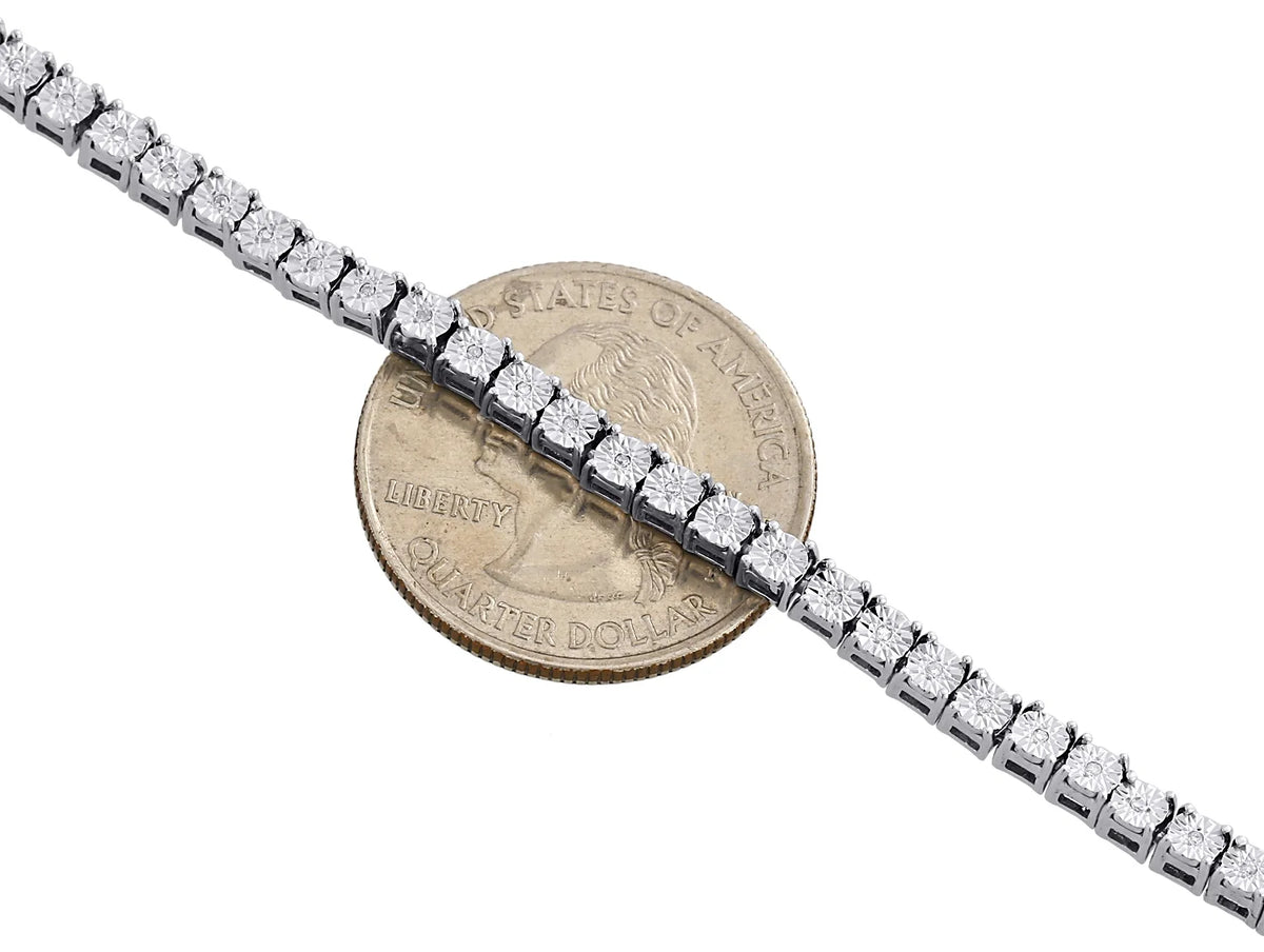 Mens 1 Row Diamond Link Choker Chain 18" Sterling Silver G571363