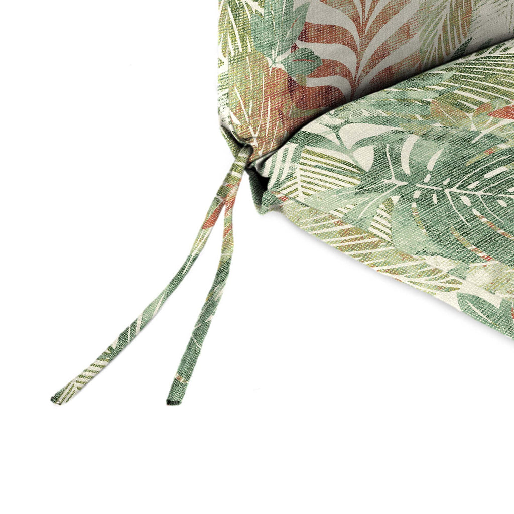 Almond Green Leaves Rectangular Outdoor Chaise Lounge Cushion with Ties V8420