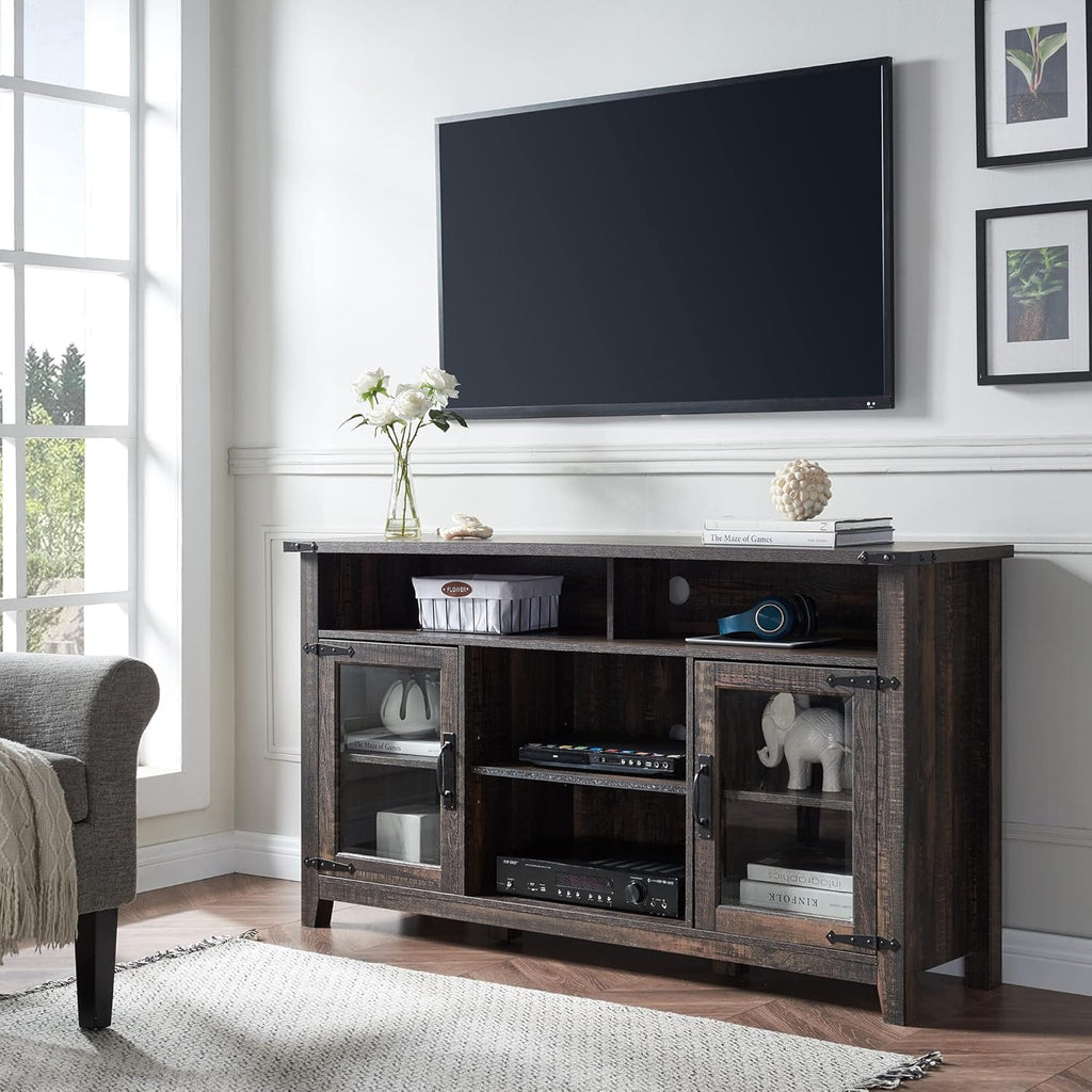 Light Rustic Oak TV Stand with Glass Storage Cabinets Z240480