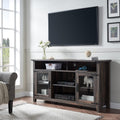 Light Rustic Oak TV Stand with Glass Storage Cabinets Z240480