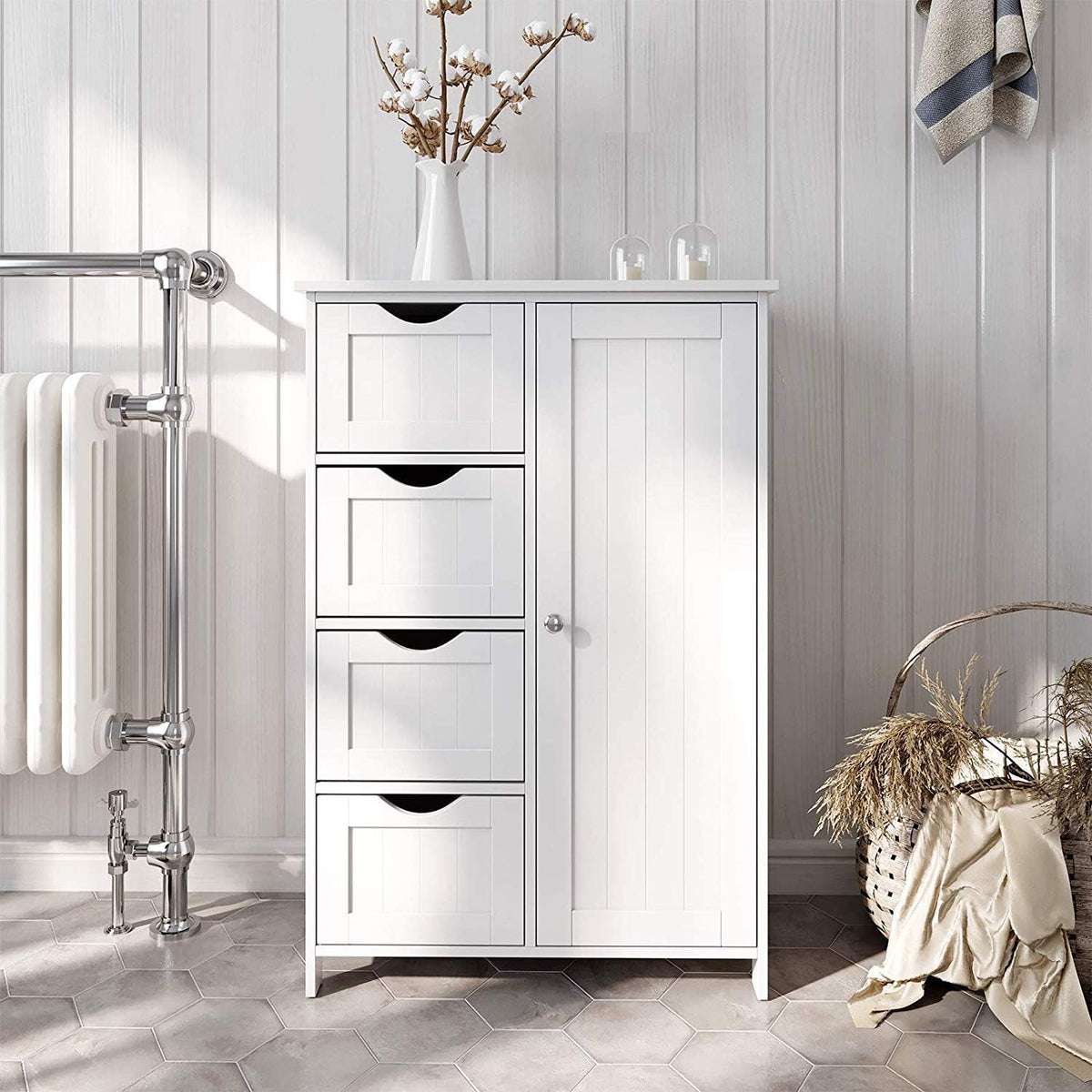 White 1 Door 4 Drawer Wood Storage Cabinet L4486