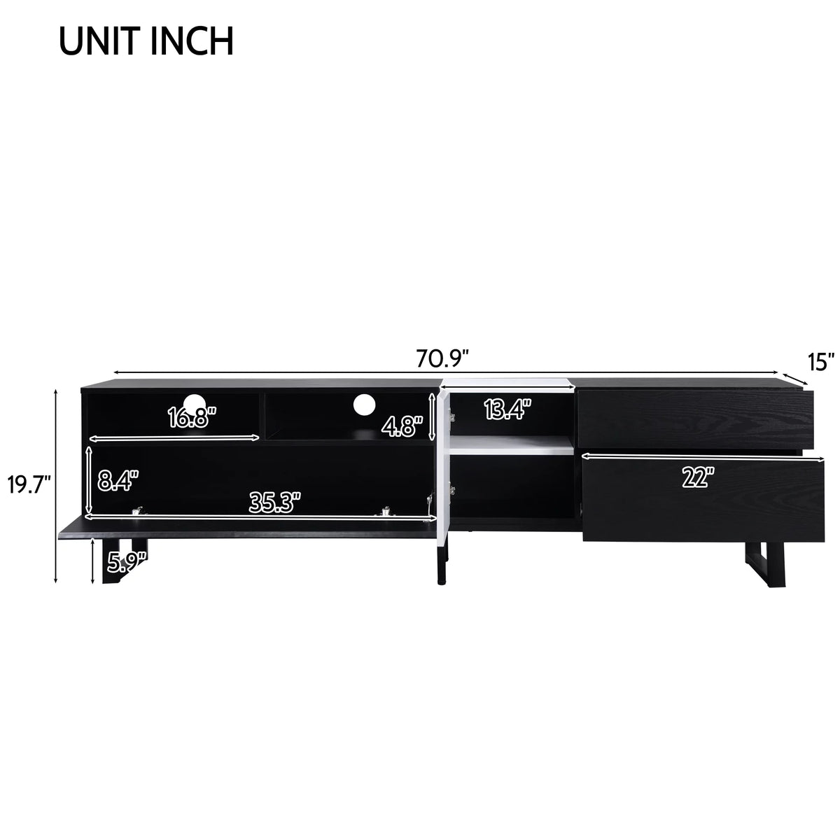 Black TV Stand with Double Storage Space Z703