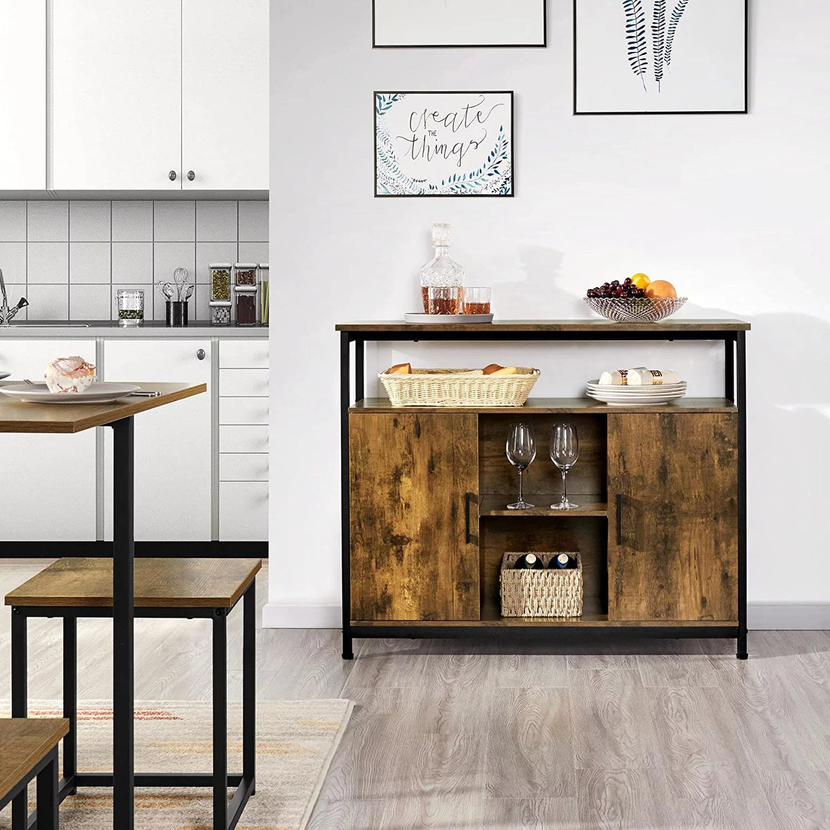 Rustic Brown Sideboard with Two Doors and Adjustable Shelves G8036