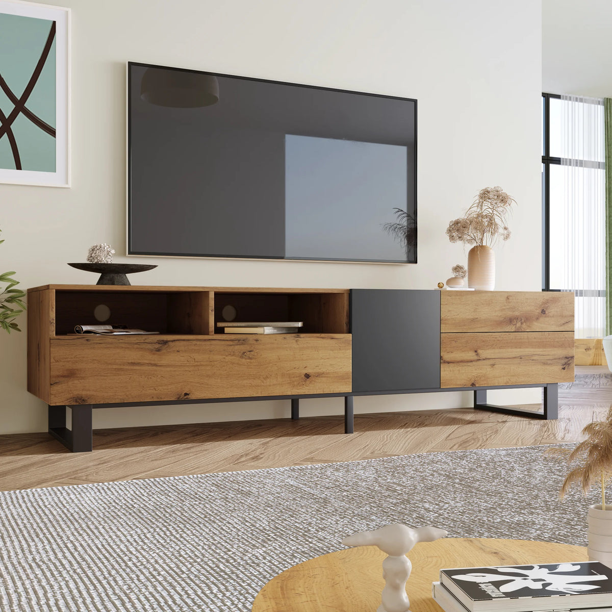Modern TV Stand with Double Storage Space H6097