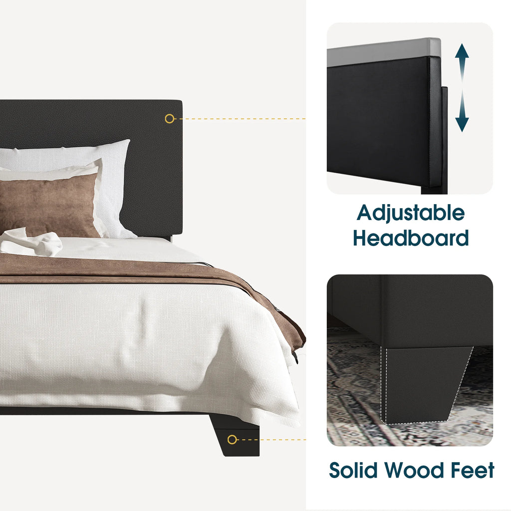 Queen Upholstered Platform Bed Frame with Adjustable Leather Headboard K11151