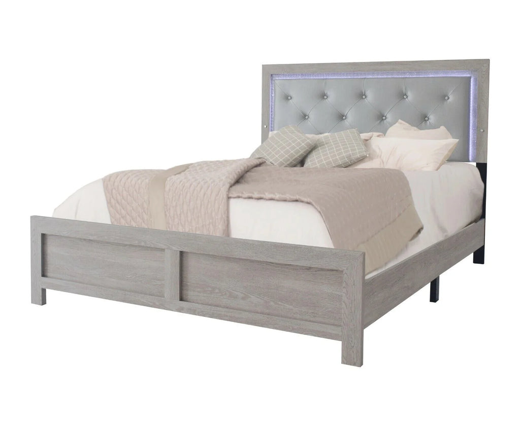 King Size PU Upholstered LED Headboard Panel Bed S75047