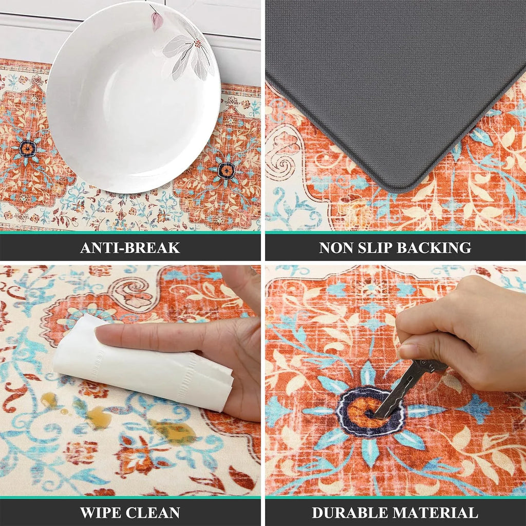 2pcs Waterproof Non Slip Kitchen Mat 0.4" Thick Cushioned Rug 17"x48"+17"x28" Orange M4497