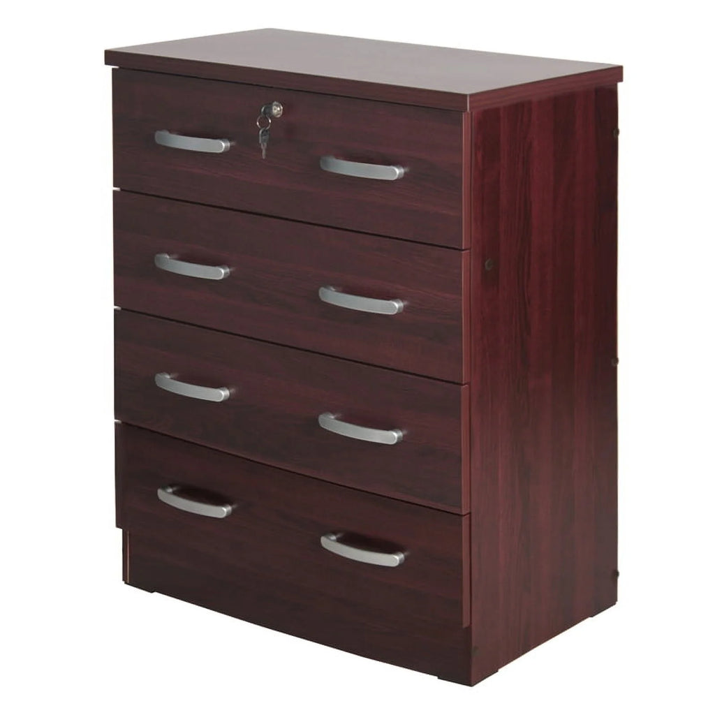 Pine Twin Bed and Dresser with Lock in Mahogany J689