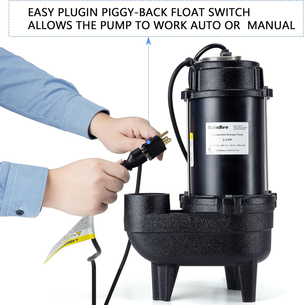 Cast iron submersible sewage pump with tether float switch V862