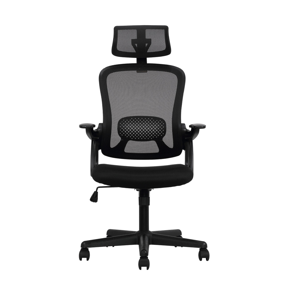 Black Fabric Ergonomic Office Chair with Adjustable Headrest L44605