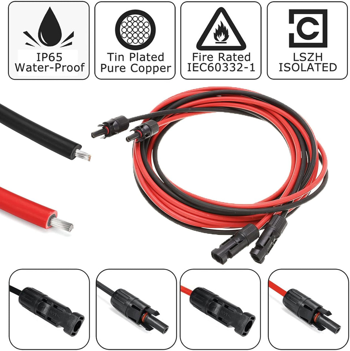 12 AWG Solar Extension Cable 3 Feet 2 PC H270055