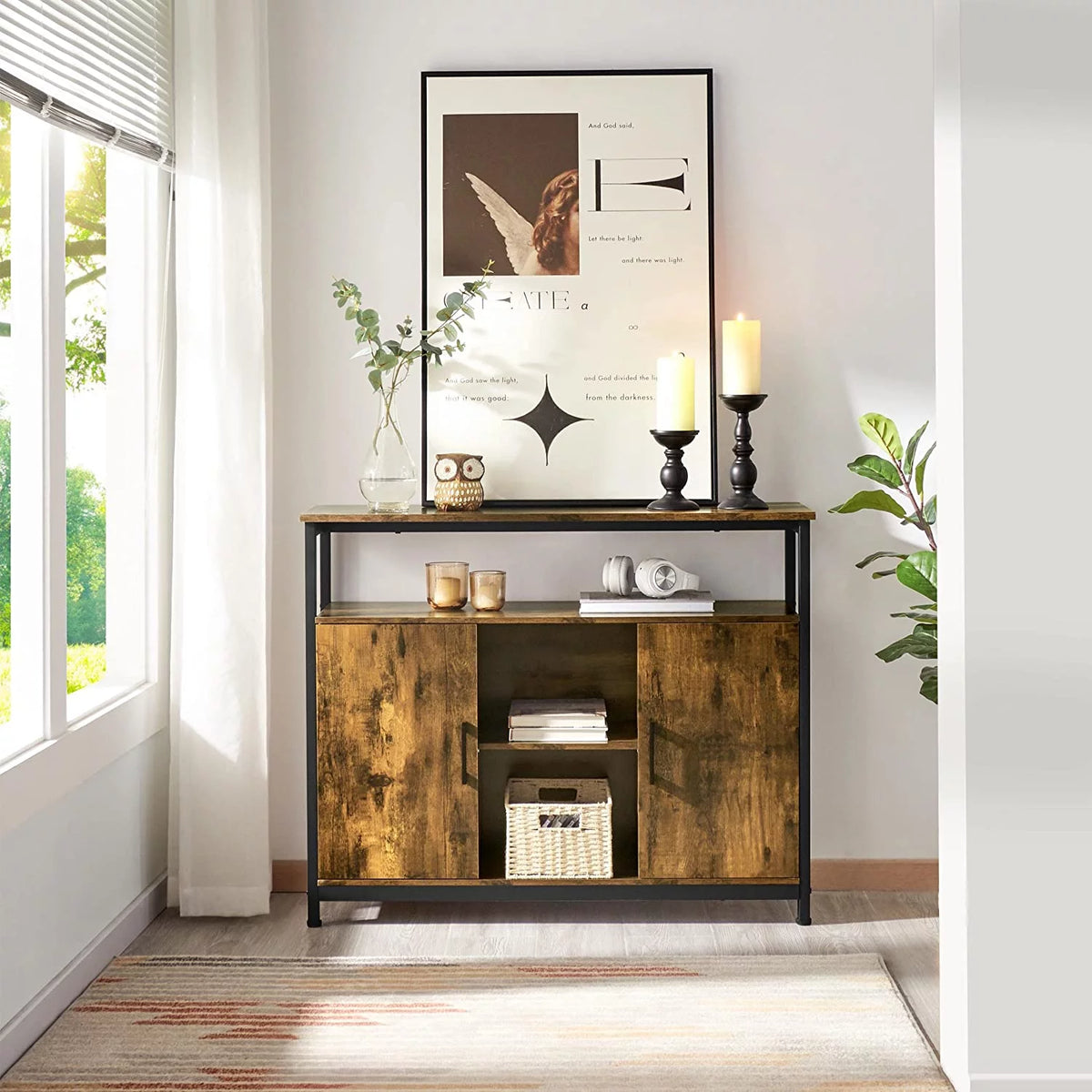 Rustic Brown Sideboard with Two Doors and Adjustable Shelves G8036