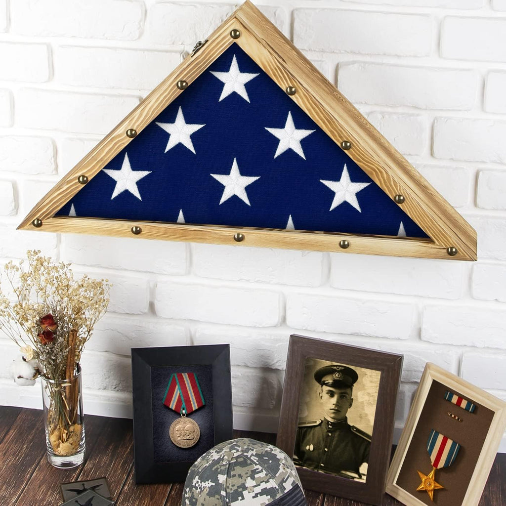 Rustic Wood Flag Display Case Triangle Shadow Box Y7694