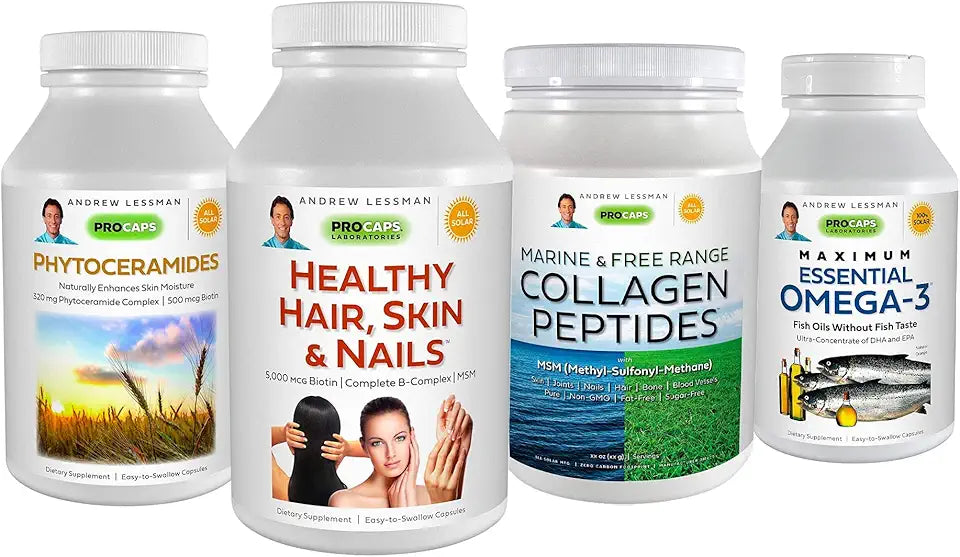 60 Count Hair Skin & Nails Phytoceramides Omega-3 Collagen Peptides O203095