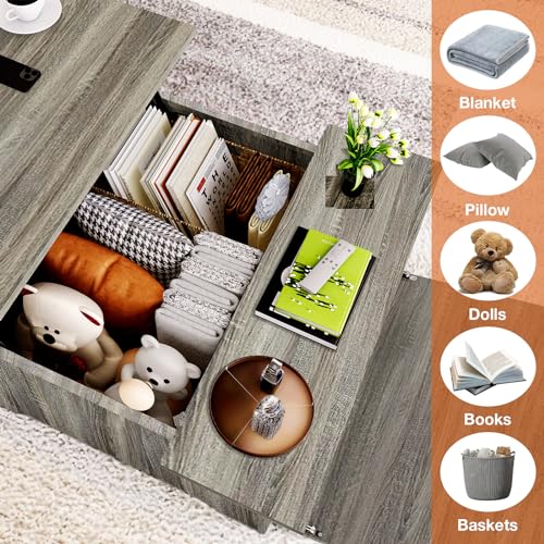 Gray Oak Lift Top Coffee Table with Storage V370